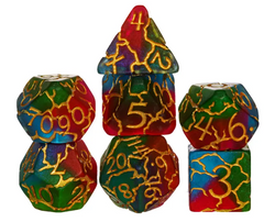 Mystic Aurora Crackle Nexus: 7-Dice RPG Set Translucent with Gold Crackle Effect (Online Only)