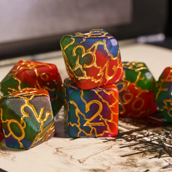 Mystic Aurora Crackle Nexus: 7-Dice RPG Set Translucent with Gold Crackle Effect (Online Only)