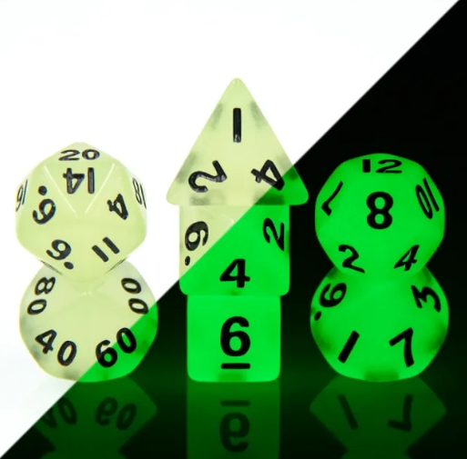 Green Glow 7-Dice Mini-Dice RPG Set Glow-in-Dark Miniature Dice (Online Only)