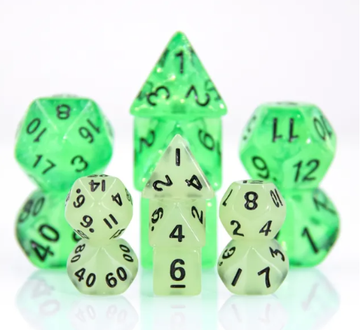 Green Glow 7-Dice Mini-Dice RPG Set Glow-in-Dark Miniature Dice (Online Only)