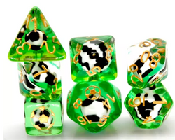 Football Themed 7-Dice Set Green w/ Soccer Ball Inside w/Gold Dnd Dice (Online Only)