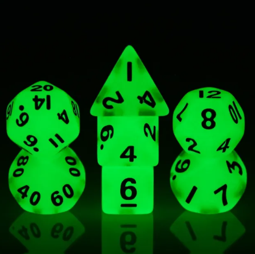 Green Glow 7-Dice Mini-Dice RPG Set Glow-in-Dark Miniature Dice (Online Only)