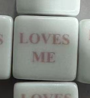 16mm "Loves Me, Loves Me Not" White Dice with Pink Print (Online Only)