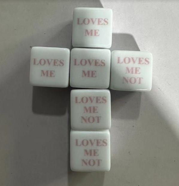 16mm "Loves Me, Loves Me Not" White Dice with Pink Print (Online Only)