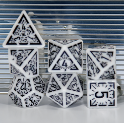 Arcane Obsidian Glyph Polyhedral Dice Set | 7-Dice White & Black (Online Only)