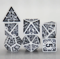 Arcane Obsidian Glyph Polyhedral Dice Set | 7-Dice White & Black (Online Only)