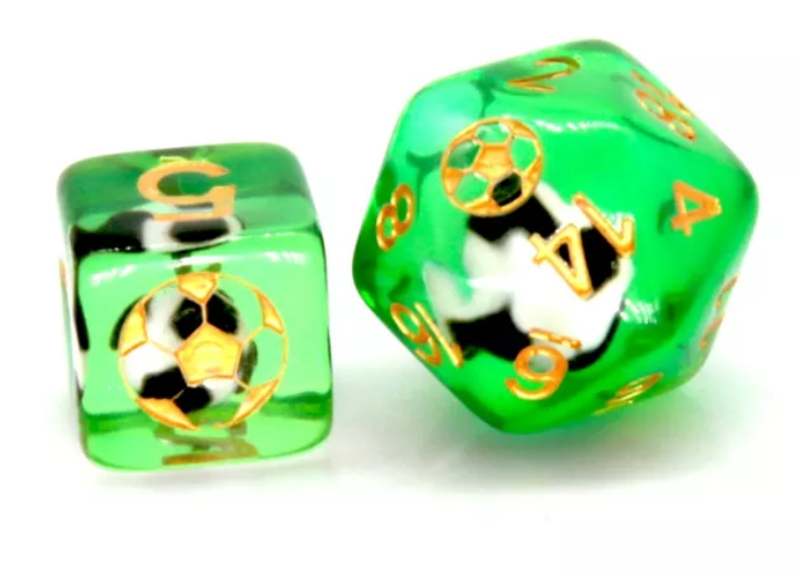 Football Themed 7-Dice Set Green w/ Soccer Ball Inside w/Gold Dnd Dice (Online Only)
