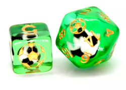 Football Themed 7-Dice Set Green w/ Soccer Ball Inside w/Gold Dnd Dice (Online Only)