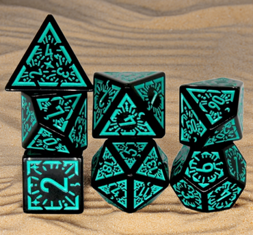 Arcane Teal Glyph Polyhedral Dice Set | 7-Dice Black & Teal (Online Only)