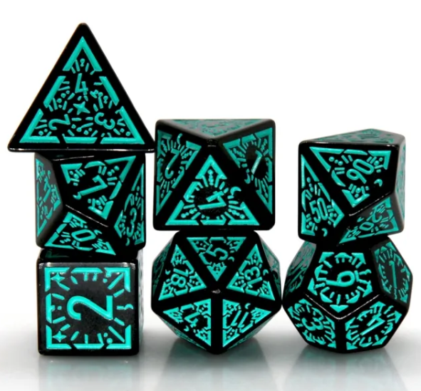Arcane Teal Glyph Polyhedral Dice Set | 7-Dice Black & Teal (Online Only)