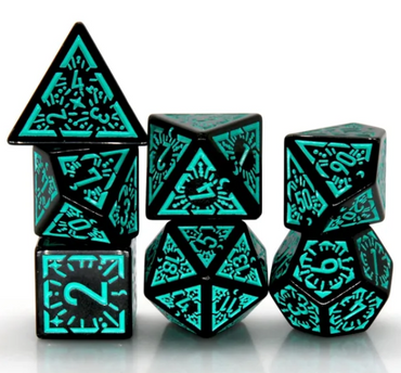 Arcane Teal Glyph Polyhedral Dice Set | 7-Dice Black & Teal (Online Only)