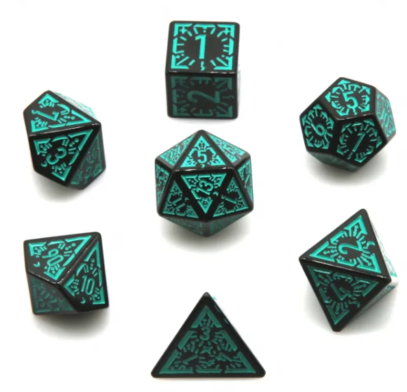 Arcane Teal Glyph Polyhedral Dice Set | 7-Dice Black & Teal (Online Only)