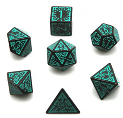 Arcane Teal Glyph Polyhedral Dice Set | 7-Dice Black & Teal (Online Only)