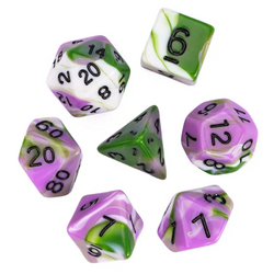 Aasimar's Pain 7-Dice Set Blended Green/Purple/White w/Black Numbers Dnd Dice (Online Only)
