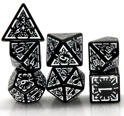 Arcane White Glyph Polyhedral Dice Set | 7-Dice Black & White (Online Only)