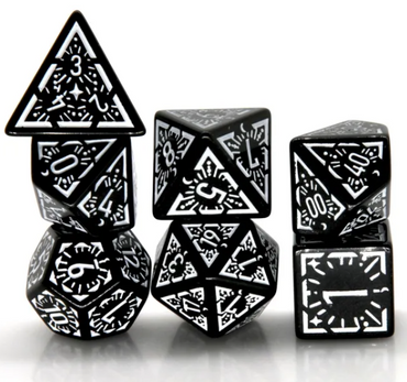 Arcane White Glyph Polyhedral Dice Set | 7-Dice Black & White (Online Only)