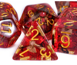 Translucent Red & Clear Barbarian-Style 7-Dice Set Gold Axe Inside (Online Only)