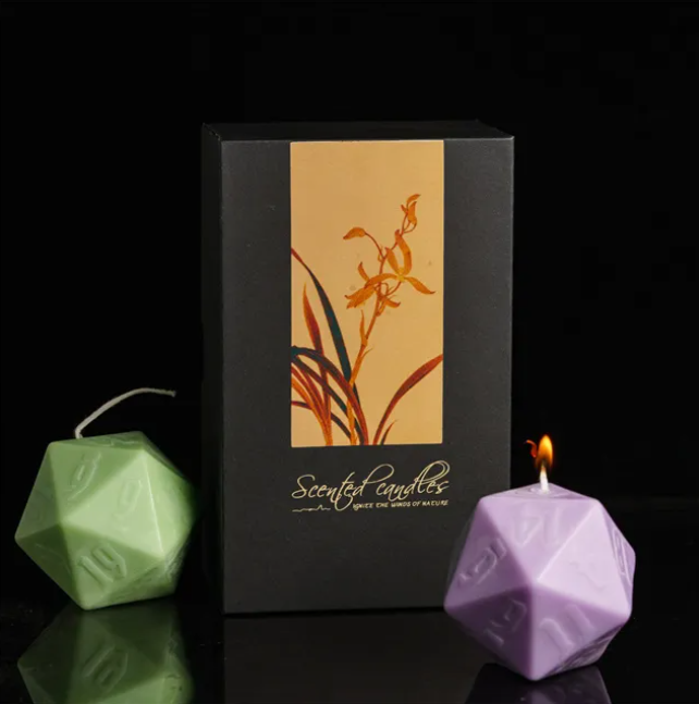 2x Dice Candle | 55mm Candle Dice with Carton Packaging (Purple/Green) (Online Only)