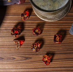 Translucent Red & Clear Barbarian-Style 7-Dice Set Gold Axe Inside (Online Only)