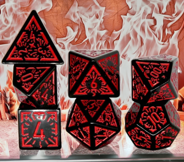 Arcane Flames Glyph Polyhedral Dice Set | 7-Dice Black & Red (Online Only)