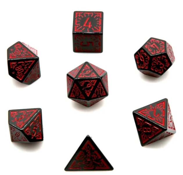 Arcane Flames Glyph Polyhedral Dice Set | 7-Dice Black & Red (Online Only)