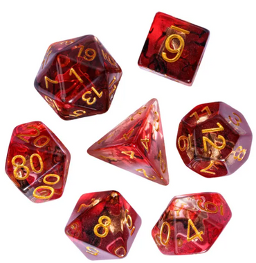 Translucent Red & Clear Barbarian-Style 7-Dice Set Gold Axe Inside (Online Only)