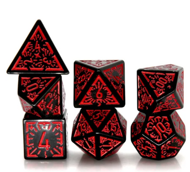 Arcane Flames Glyph Polyhedral Dice Set | 7-Dice Black & Red (Online Only)