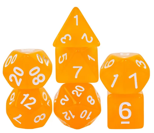Sunburst Orange Semi-Opaque Acrylic 7-Dice Set - Perfect Starter Kit for RPG Enthusiasts (Online Only)
