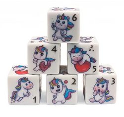 (White) Unicorn Dice | Printed d6 Dice Featuring Fantasy Animal Numbered (Online Only)