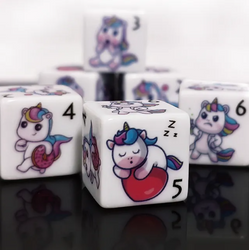 (White) Unicorn Dice | Printed d6 Dice Featuring Fantasy Animal Numbered (Online Only)