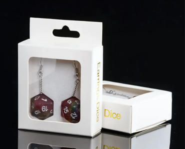 Rainbow Glitter Dice Earrings: D20 Dice Spinning Colors Nerdy RPG Jewelry (Online Only)