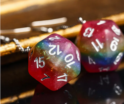 Rainbow Glitter Dice Earrings: D20 Dice Spinning Colors Nerdy RPG Jewelry (Online Only)