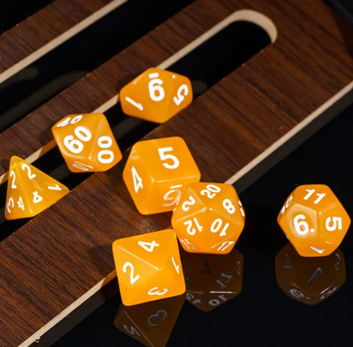 Sunburst Orange Semi-Opaque Acrylic 7-Dice Set - Perfect Starter Kit for RPG Enthusiasts (Online Only)