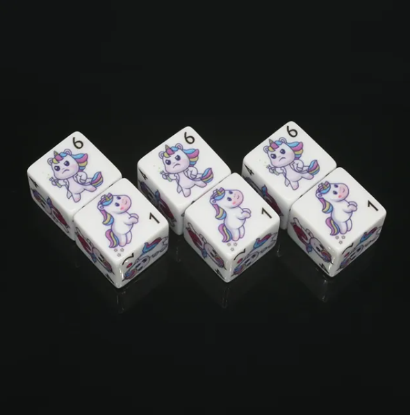 (White) Unicorn Dice | Printed d6 Dice Featuring Fantasy Animal Numbered (Online Only)
