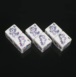 (White) Unicorn Dice | Printed d6 Dice Featuring Fantasy Animal Numbered (Online Only)