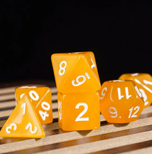 Sunburst Orange Semi-Opaque Acrylic 7-Dice Set - Perfect Starter Kit for RPG Enthusiasts (Online Only)