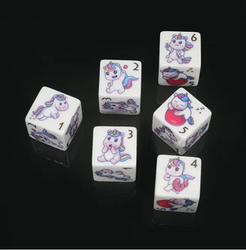 (White) Unicorn Dice | Printed d6 Dice Featuring Fantasy Animal Numbered (Online Only)