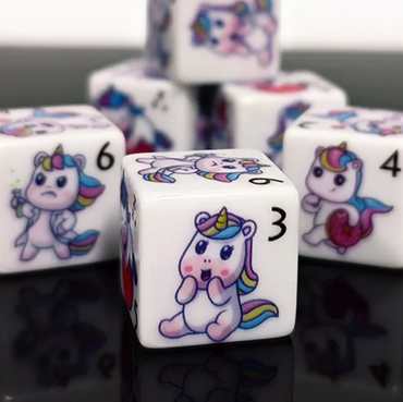 (White) Unicorn Dice | Printed d6 Dice Featuring Fantasy Animal Numbered (Online Only)