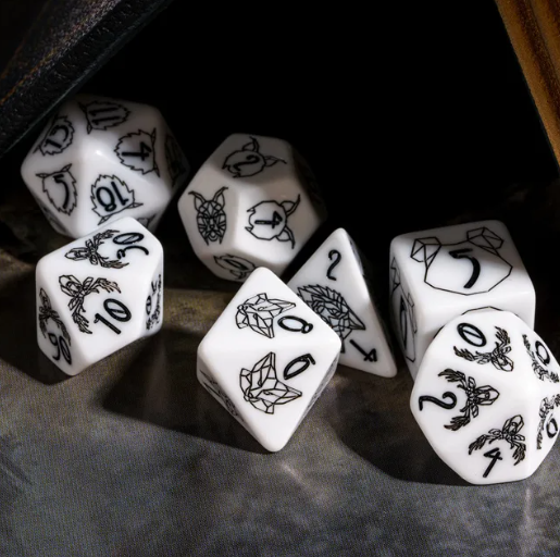 Unleash the Wild: Beast Dice - White 7-Dice Set with Black Beast Emblems for RPGs (Online Only)