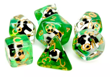 Football Themed 7-Dice Set Green w/ Soccer Ball Inside w/Gold Dnd Dice (Online Only)