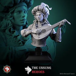 Jax Fiddlefoot, Elf Bard – Lord of the Lute Miniature & Bust (ONLINE ORDER ONLY)