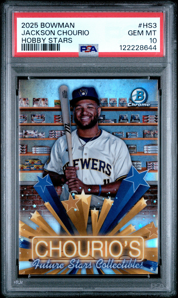 Graded 2025 Topps Bowman Jackson Chourio #HS3 Hobby Stars Baseball Card PSA 10 Gem Mint (ONLINE ORDER ONLY)