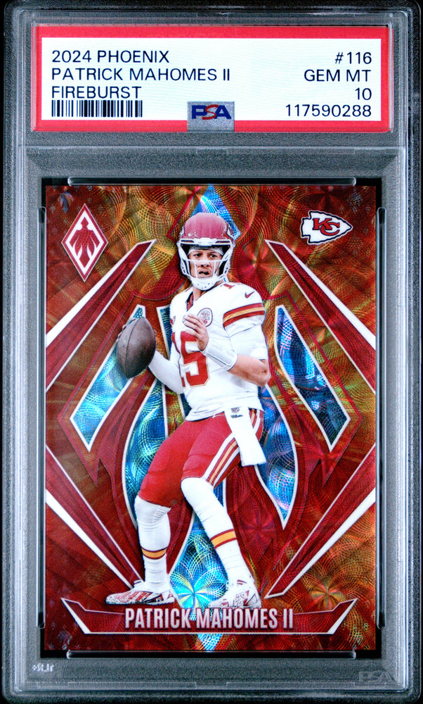 Graded 2024 Panini Phoenix Patrick Mahomes II #116 Fireburst /350 Football Card PSA 10 Gem Mint (ONLINE ORDER ONLY)