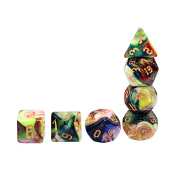 Secret Garden 7-Dice Set Blue/White/Green/Red  w/Gold Numbers Dnd Dice Set (Online Only)
