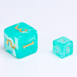 Glitter Teal 7-Dice Mini-Dice RPG Set w/Silver Numbers Miniature Dice (Online Only)