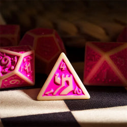 Off-White with Pink Irregular Pattern Fill: 7-Piece Acrylic Dice Set (Online Only)