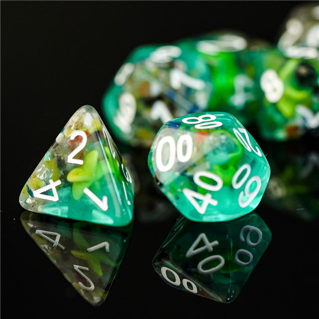 Sea Green Starfish Dice 7-Dice Set Resin Dungeons and Dragons Dice (Online Only)