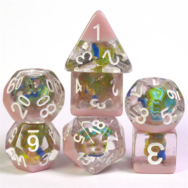 Peacock + Pink 7-Dice Set w/White Numbers Dnd Dice Set (Online Only)