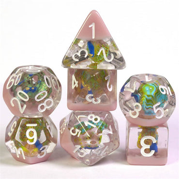 Peacock + Pink 7-Dice Set w/White Numbers Dnd Dice Set (Online Only)