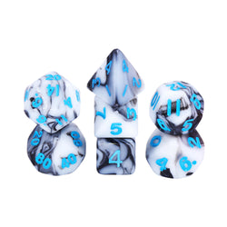 Black White Blend 7-Dice Mini-Dice RPG Set w/Blue Numbers Miniature Dice (Online Only)